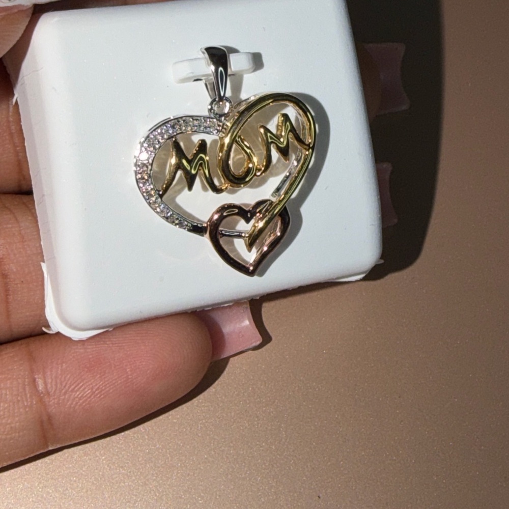 Gold and Silver Heart 'MOM' Pendant Necklace